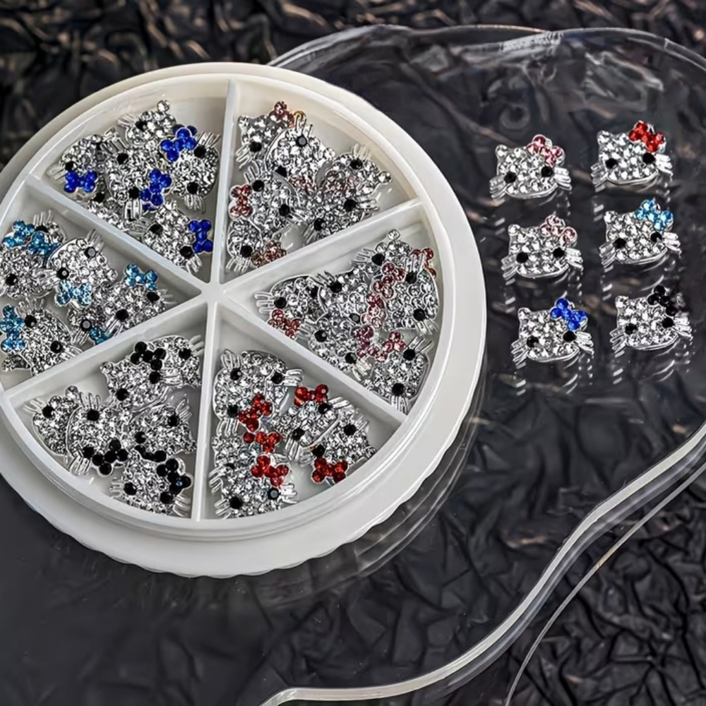 NWT 6pcs HELLO KITTY HEADS SILVER BLING NAIL ART CHARMS! - Picture 15 of 16